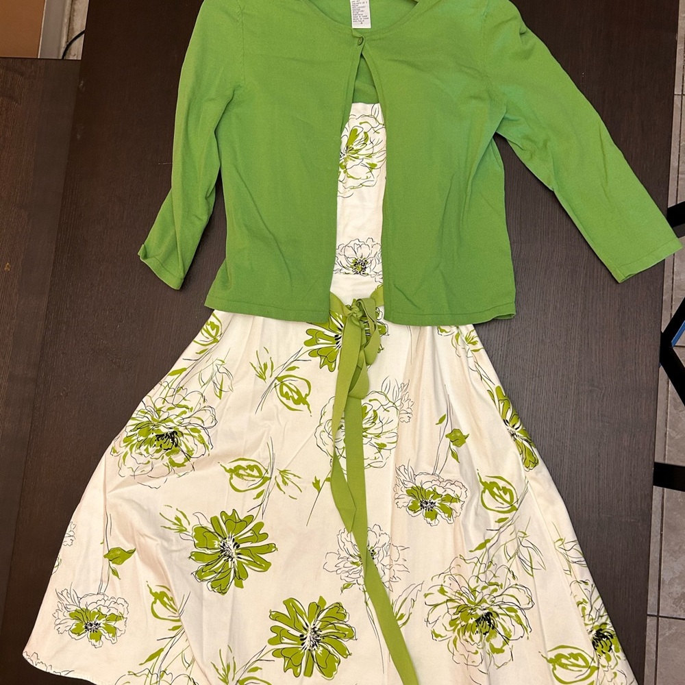 White & Green Sundress with green jacket